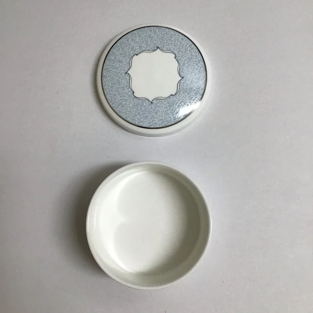 Wedgwood Porcelain Powder Box VENICE Trinket Jewelry Signed Vanity Boudoir Round